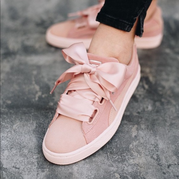 Puma Shoes - Puma pink suede Heart Jewel kicks EUC